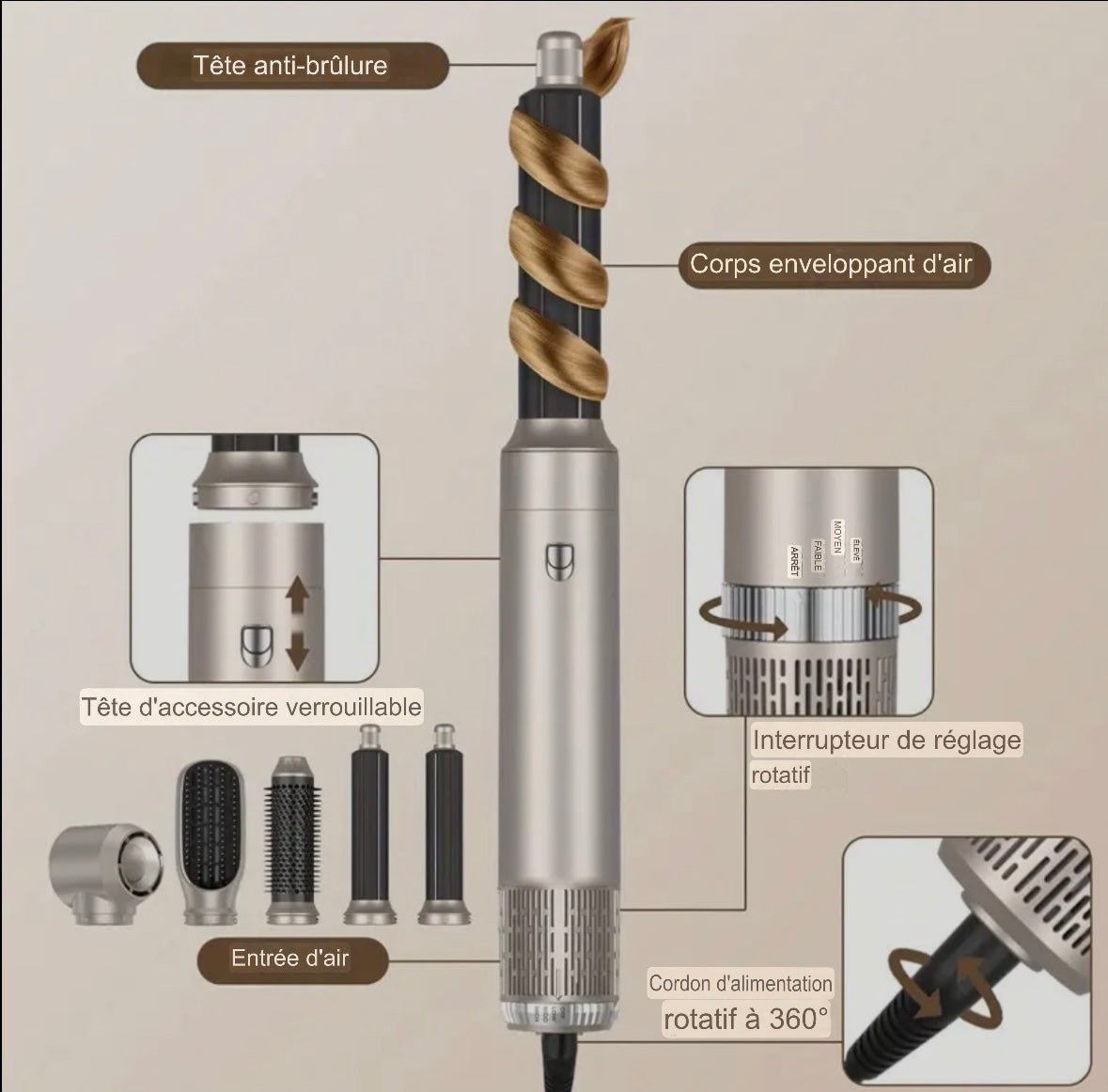 accelerateurdepousse - pouss’boostBrosse/ Séchoir 5 en 1